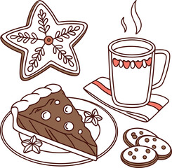A sweet set of vector food and drink icons with Christmas and birthday decoration illustrations