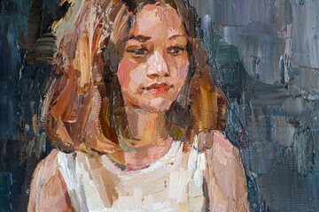 Impressionist oil painting of two girls in white dresses sharing a quiet, affectionate moment.