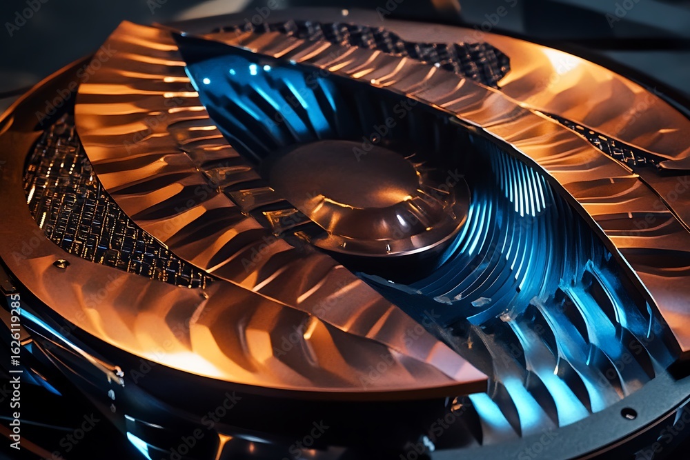 Aufkleber a processor unit design featuring diagonal copper paths and radial blue light