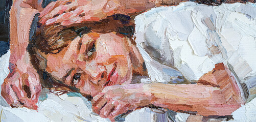 Impressionist oil painting of two girls in white dresses sharing a quiet, affectionate moment.