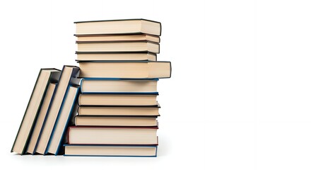 Stack of colorful books against white background perfect for education, reading, or academic projects, evoking knowledge, learning, and scholastic achievement
