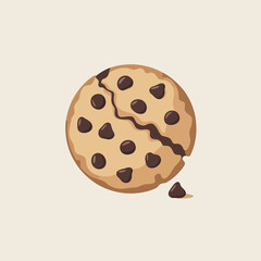 Fototapeta premium Delicious chocolate chip cookie with a bite taken out illustration style snack food confectionery sweet treat bakery item baked good dessert