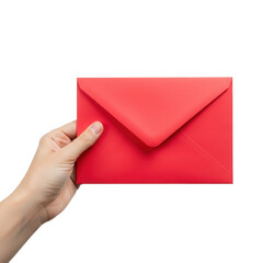 Hand holding a red envelope isolated on transparent background