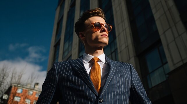 Stylish man in a pinstriped suit