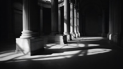 Sunlit pillars in a dark colonnade