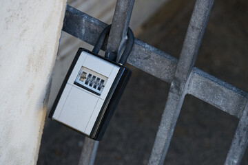 Large Combination Lock Hanging on Metal Fence Structure in copenhagen