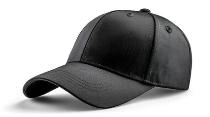 Fototapeta premium Sleek Black Cap: A close-up studio shot of a stylish black cap, highlighting its classic design and versatile appeal.