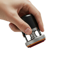 Hand holding a rubber stamp isolated on transparent background