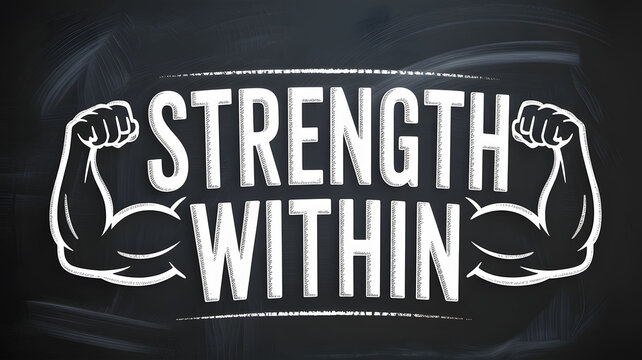 Strength Within Chalkboard Typography with Muscular Arms
