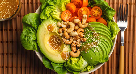 Vibrant Green Avocado Salad with Cashews and Cherry Tomatoes