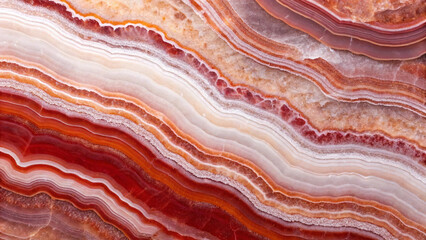 Rich Red and White Onyx Stone Texture with Layered Bands.