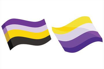 Cartoon illustrations of the nonbinary pride flag waving in the wind, isolated on white background
