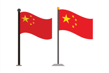 Chinese flags waving on poles, isolated on white background
