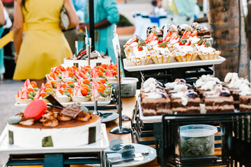 plate Assorted of desert or dessert buffet in social event or party