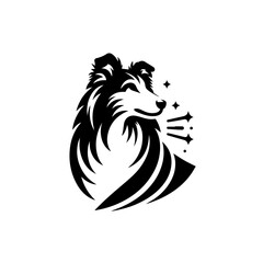 Stylized Black and White Collie Dog Logo.