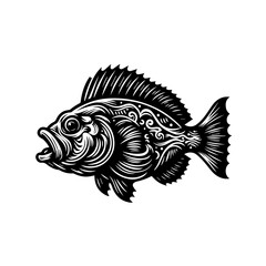 Ornate Black and White Fish Illustration 2.
