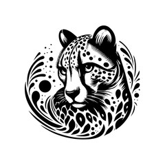 Stylized Black and White Cheetah Portrait.