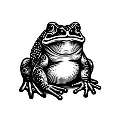 Detailed Black and White Illustration of a Frog.