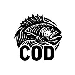 Stylized Black and White Cod Fish Logo Design.