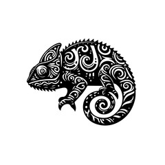 Stylized Chameleon with Intricate Swirl Patterns.