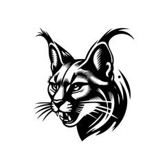 Fierce Lynx Head Black and White Graphic.