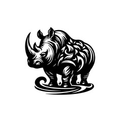 Stylized Black Rhino Silhouette with Floral Accents.