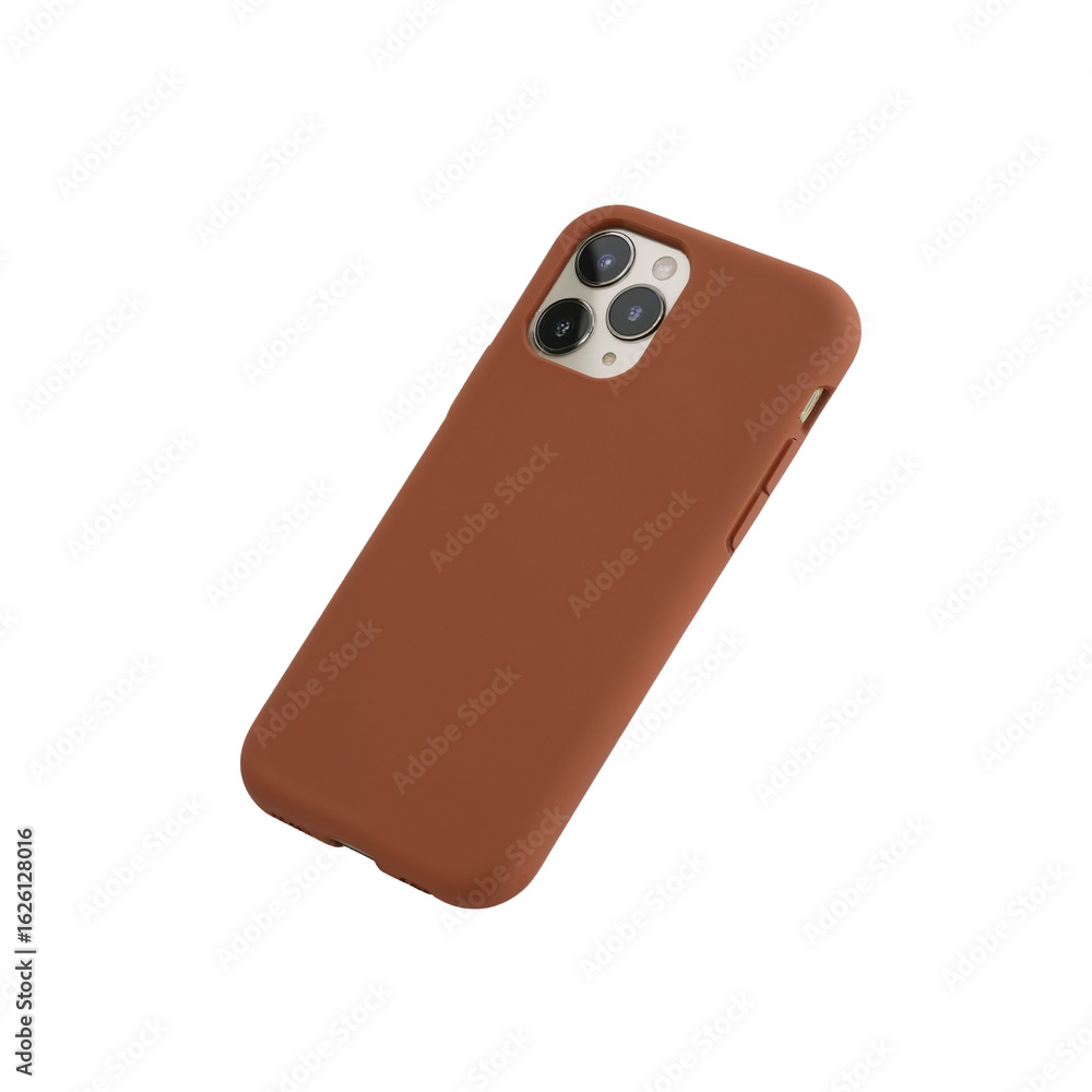 Poster minimalist brown phone case showcasing protective design on an isolated transparent display