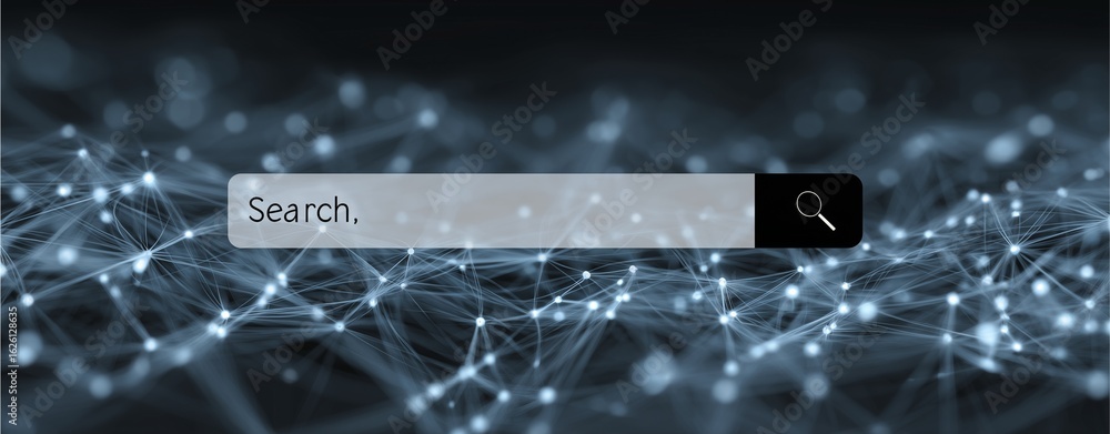 Aufkleber search bar in a digital web: a modern search bar seamlessly integrates into a complex web of interco
