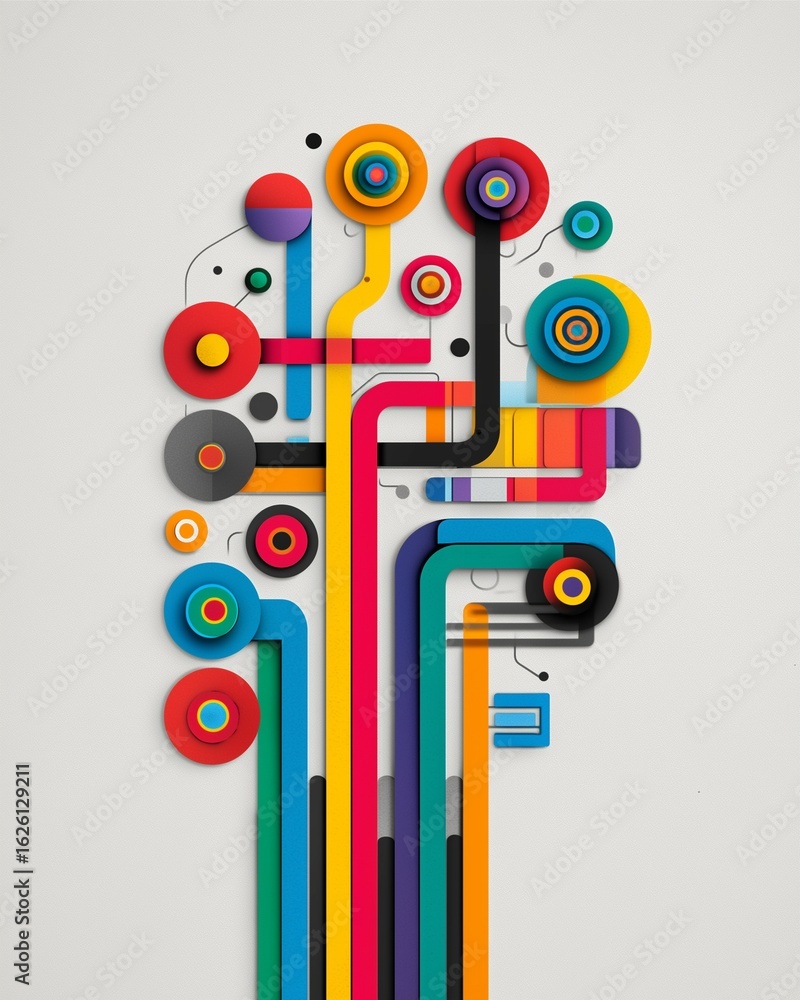 Poster abstract colorful network: an intricately designed, colorful network of interconnected lines and cir