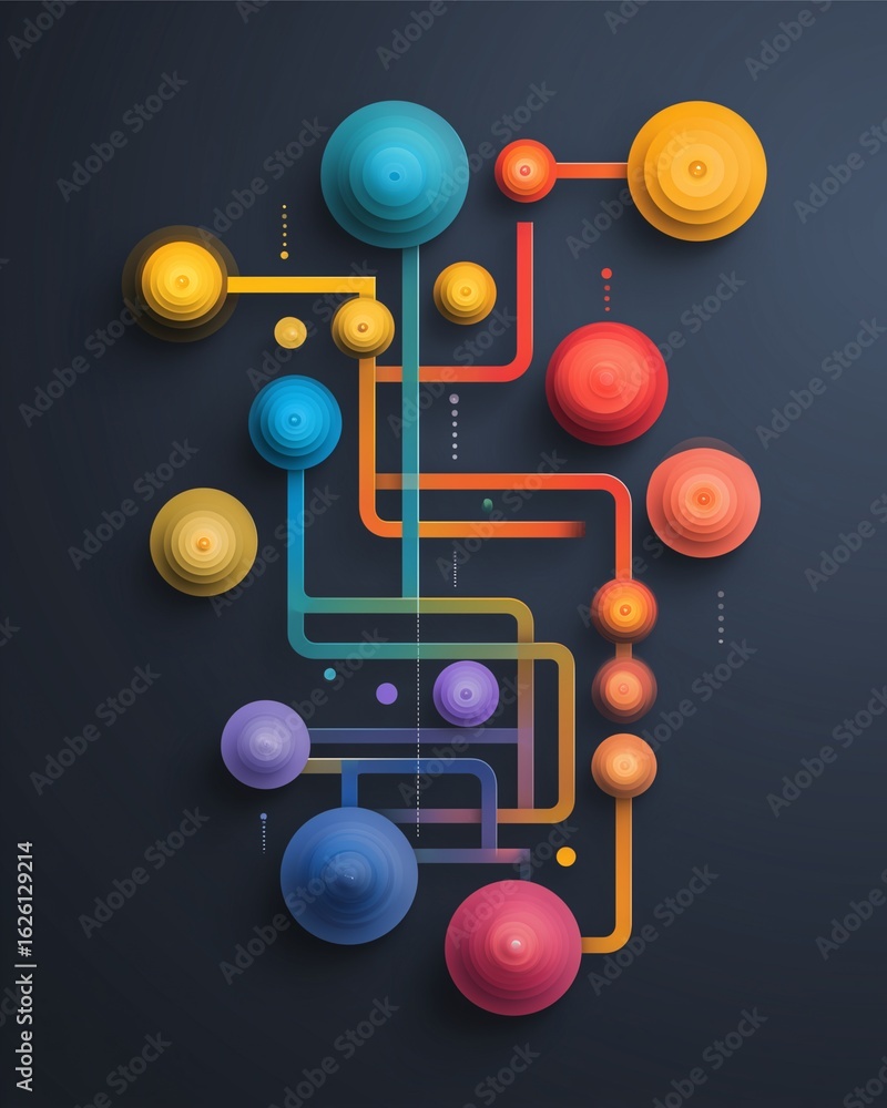 Poster abstract connectivity design: an artistic representation of interconnected spheres and pathways, sho
