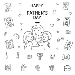 Vector illustration for Father's Day depicting a father happily hugging his two children.