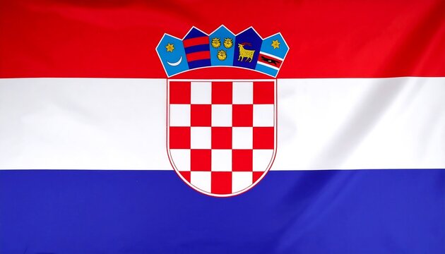 "Croatian flag with central coat of arms and crown symbolizing national identity and heritage"