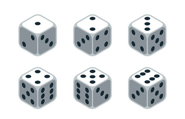 Dice vector 3d objects isolated illustration, gambling games design, board games, realistic cubes fortune luck.