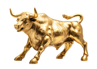 Golden bull statue symbolizes financial market strength