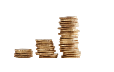 Three stacks of gold coins, progressively taller, against a black background.  The stacks create a visual representation of increasing value or growth