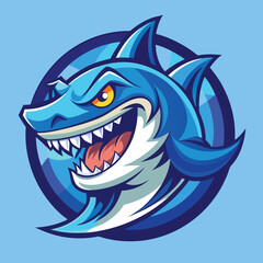 Obraz premium Stylized blue shark head roaring with sharp teeth vector