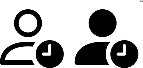 Vector person with clock icon in outline and solid styles for UI and web design, 48px, 10% margin