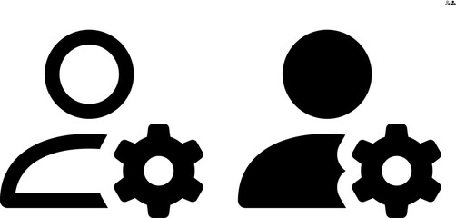 Vector person with gear icon in outline and solid styles for UI and web design, 48px, 10% margin