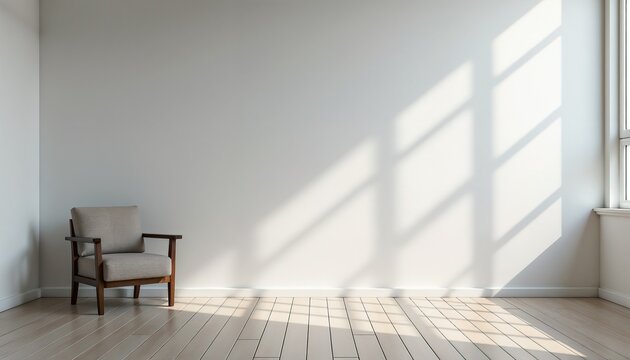 Loneliness theme frame with a single chair in one corner and negative space around, middle open