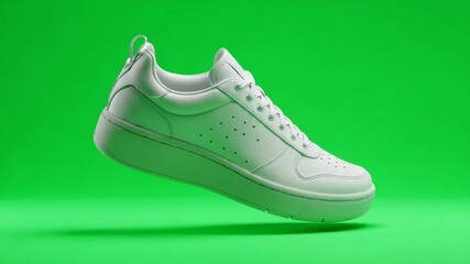Floating White Sneaker: Minimalist Product Showcase on Green Screen.