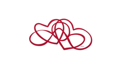 Fototapeta premium Red hearts intertwined, abstract design