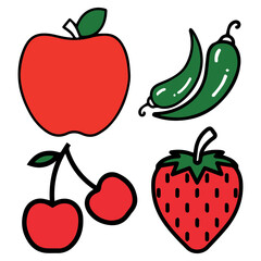 Red apple green chili red cherries red strawberry pepper