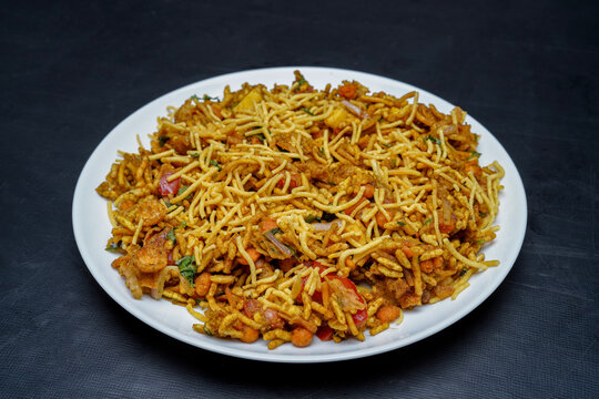 Delicious north and south indian street food bhel puri with sev and papdi