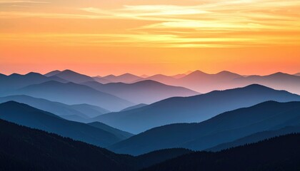 Colorful Mountain Range Sunset Panorama
