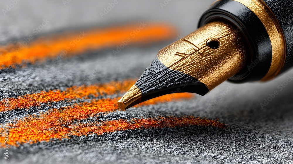 Aufkleber close-up view of a fountain pen nib on a textured surface.