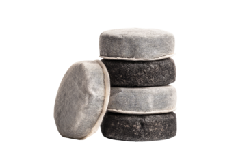 Stacked coffee filters, various shades of gray and dark gray