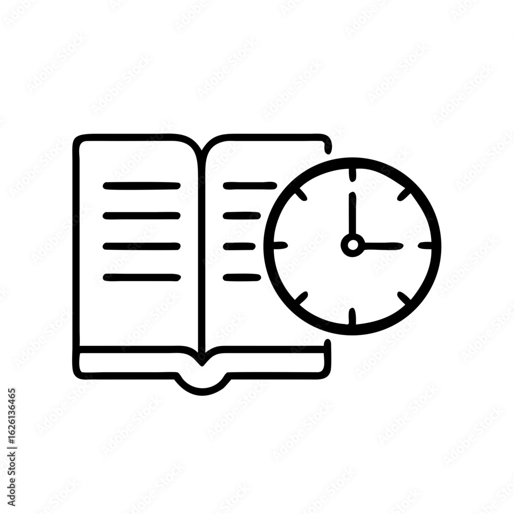 Aufkleber open book with clock symbol representing e-library icon