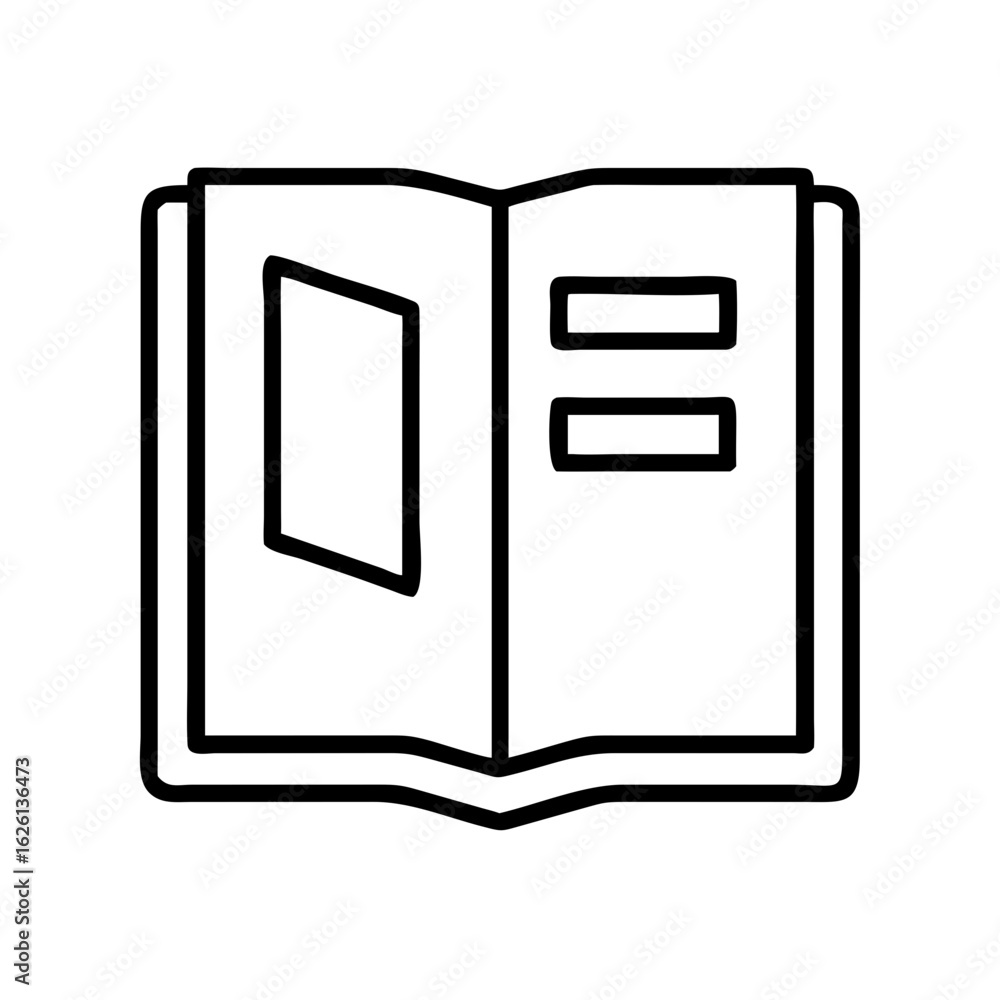 Poster open book with blank pages and bookmarks illustrating e-library icon