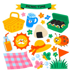 Fototapeta premium Picnic Lunch and Outdoor Item Icon Set Illustration