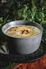 fresh and savory soup with croutons